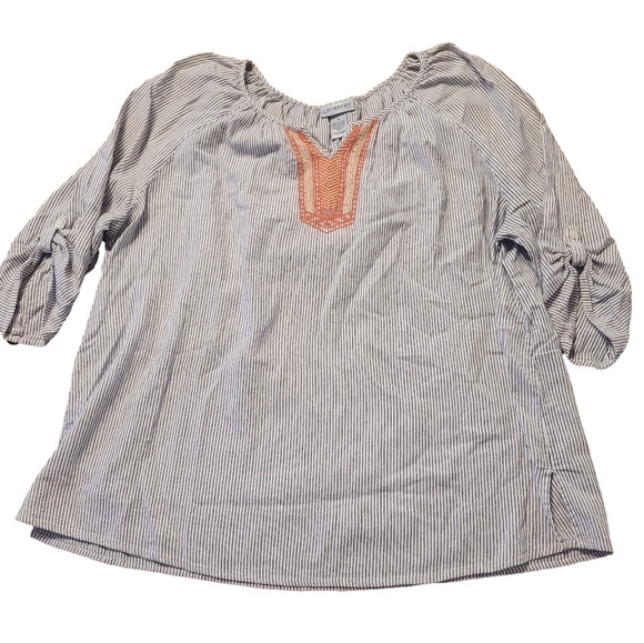 Catherines Tops - Catherine's Striped Women's Top with Orange Accents -1X
